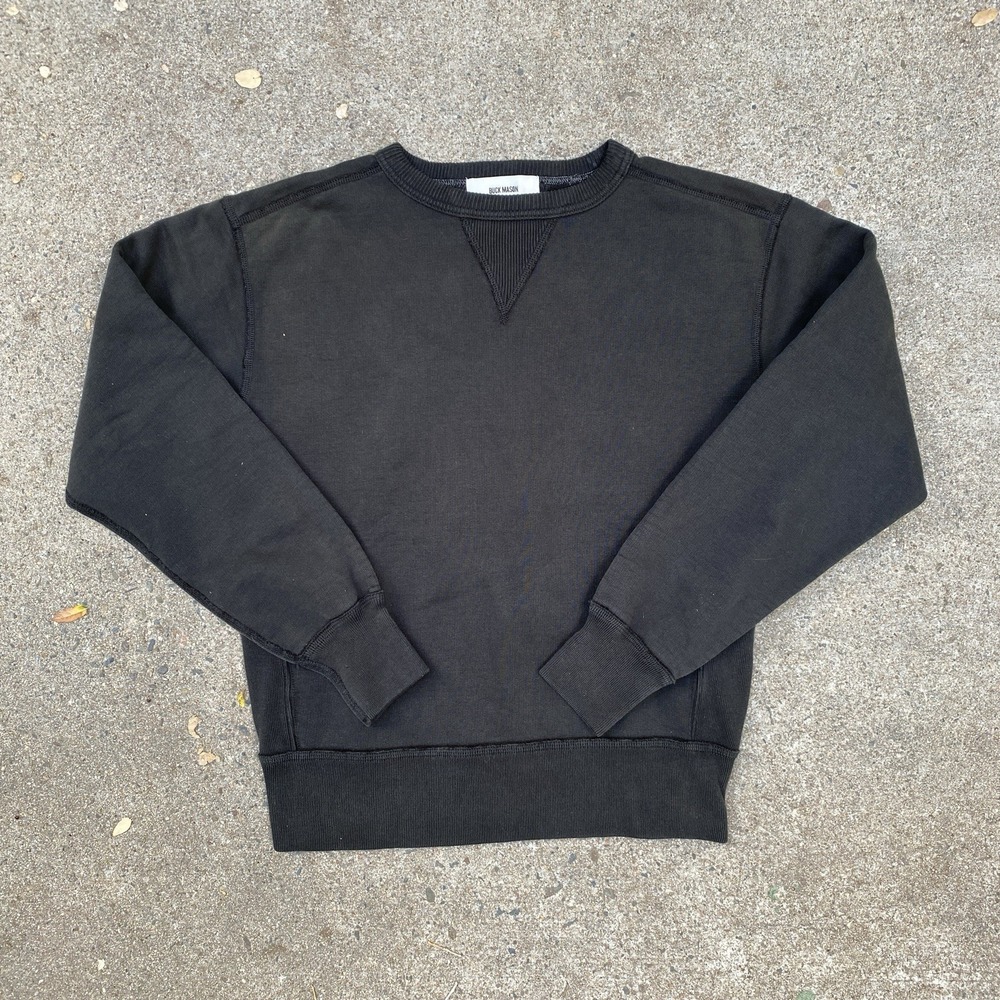 Buck Mason Black Double V Crewneck Sweatshirt XS Cotton Welterweight Thick